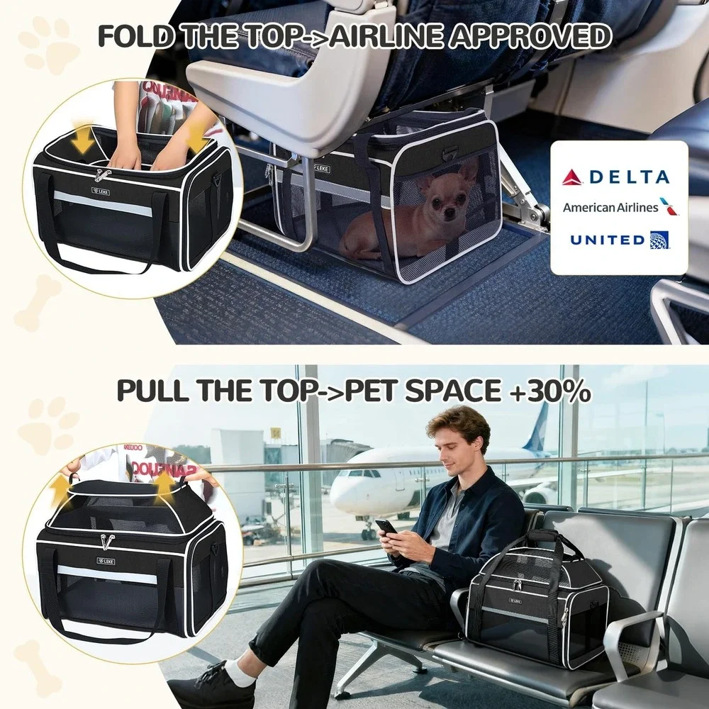 LEKE Pet Carrier 18x11x11 Airline Approved Expandable Soft Sided Dog Cat Travel